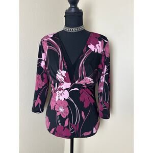 Y2K Dark Floral Mesh Top 3/4 Sleeve J.T.B. Grunge Fairy Size S/M